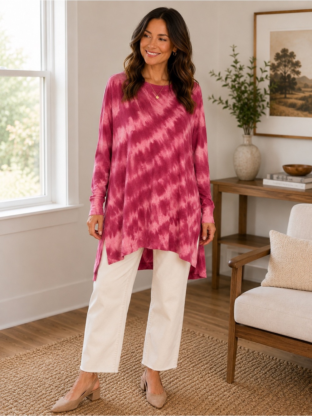 New Directions Studio Pink Tie Dye Oversized Tunic Top 1X Boho